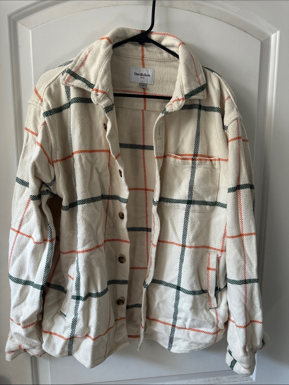 Goodfellow & Co Cream Windowpane Teddy Jacket with Orange & Green Plaid